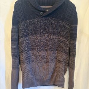 Men’s XL Ombre Navy Gray Cable Knit Shawl Collar Sweater Cozy Textured Gradient
